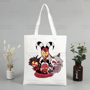 Sac fourre-tout en toile Helluva <span class=keywords><strong>Boss</strong></span> pour femmes, sac de shopping écologique, grand sac à bandoulière pour enfants, sac de shopping de dessin animé comique, cadeau - Product Image 2