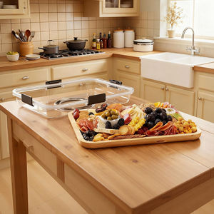 Planche à découper en bambou pour la cuisine, <span class=keywords><strong>plateau</strong></span> à <span class=keywords><strong>charcuterie</strong></span>, <span class=keywords><strong>plateau</strong></span> à <span class=keywords><strong>fromage</strong></span>, <span class=keywords><strong>plateau</strong></span> à fruits, couvercle transparent, 5 compartiments, collations intégrées, <span class=keywords><strong>traiteur</strong></span>, portable - Product Image 5