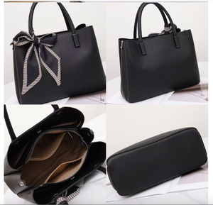 Ando Bag Women's Genuine Cowhide Leather Handbag with Double Handles <b>Scarf</b> and Detachable Shoulder Strap - Product Image 3