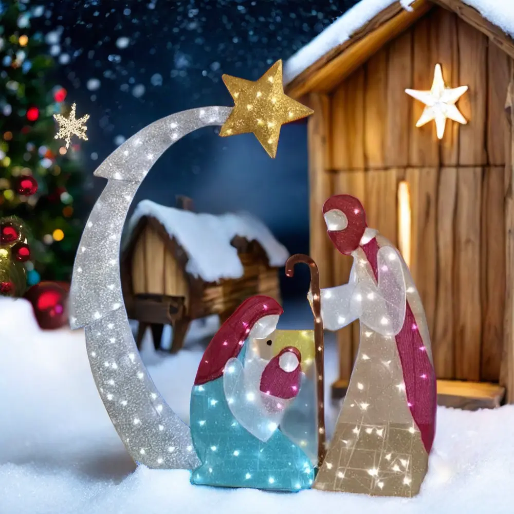 72-inch máng cỏ Thánh Gia đình giáng sinh bức tượng led-thắp sáng kỳ nghỉ trang trí nội thất đồ chơi trong vải và gốm cho quà tặng