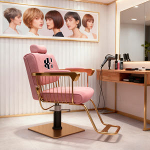 Fauteuil de barbier pliable hydraulique léger et durable en cuir synthétique rose pour salon de coiffure - Product Image 2