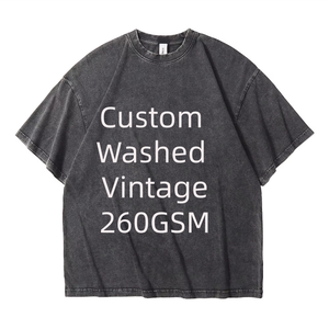 Heavyweight Oversized 260gsm Washed Vintage 100% Cotton <b>T</b>-<b>Shirt</b> Unisex Solid Knitted Blank Streetwear - Product Image 1
