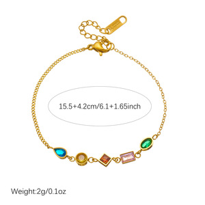 European American Style Minimalist Colored Stone Bracelet Gold Plated Chain Geometric Design Gift Jewelry - Product Image 4