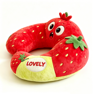 Almohada de Viaje de Peluche con Forma de Fresa Personalizada, Cojín en Forma de U con Personaje de Fresa de Dibujos Animados - Product Image 2