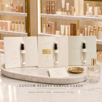 Carte d'échantillon de parfum avec porte-flacon, faible MOQ, texture lin, gaufrage à sec, ultra-mince, ligne dorée, cartes de remerciement pour mariage