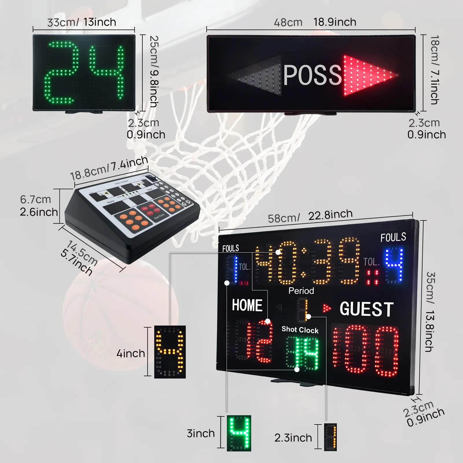 18650 Eingebaute Batterie oder Typ-C-Anzeigetafel Digitale LED-Basketball-Anzeigetafel mit 24s Shot Clock