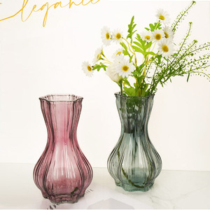 Glass <strong>Vases</strong> Bulk Cheap Smoked Glass Bud <strong>Vases</strong> Modern Simple Vertical Striped Rose <strong>Flower</strong> Glass <strong>Vase</strong> - Product Image 3
