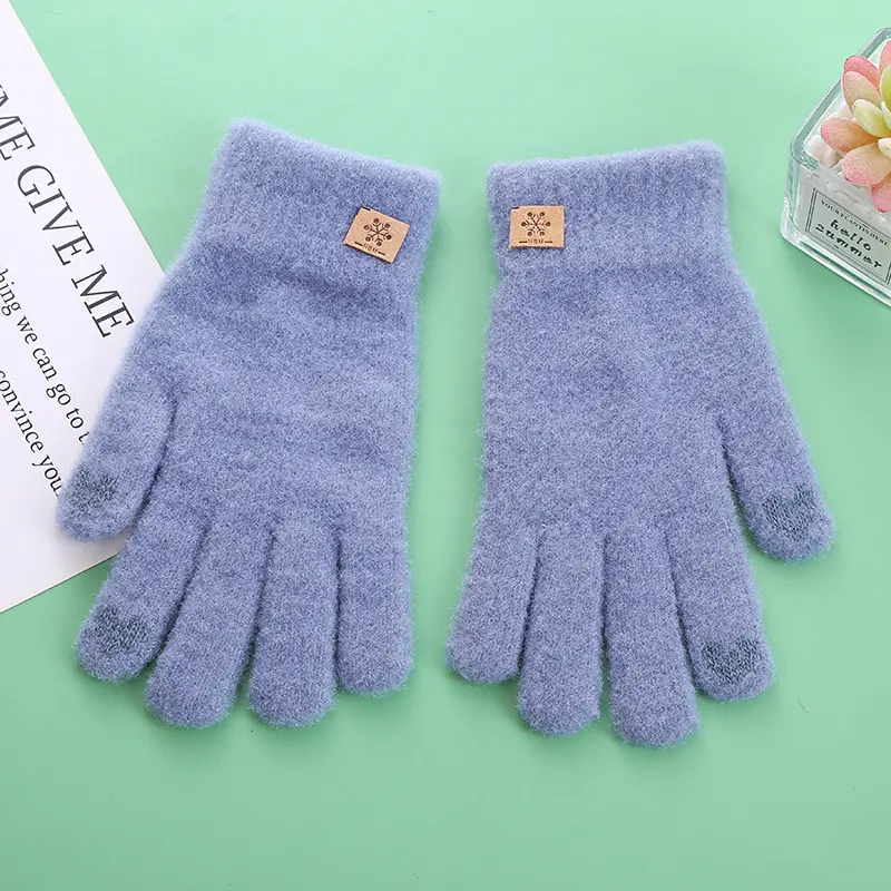Gants d'hiver chauds et mignons pour femmes, en peluche coréenne à cinq doigts pour écran tactile