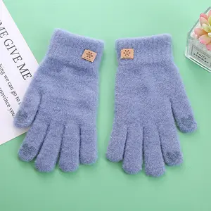 Women Warm Cute Korean 5 Finger Plush Touch Screen Knitting Winter Gloves