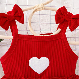 Vestito da <span class=keywords><strong>bambina</strong></span> rosso e bianco con cuore, spalline sottili, dettaglio fiocco, top a costine, gonna in tulle, grazioso abito da festa, abbigliamento per <span class=keywords><strong>bambina</strong></span> - Product Image 4