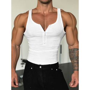 Canotta Sportiva DOVEARK con Logo Personalizzato, Manica Corta con Zip sul Petto, Top Estivo Aderente Senza Maniche per Uomo - Product Image 3