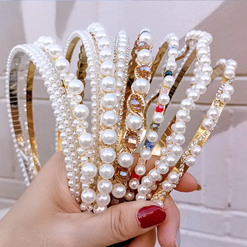 New Design Luxury Handmade Pearl Beaded Alloy Hairbands For Women 2024 Rhinestone hairbands Hair Accesory