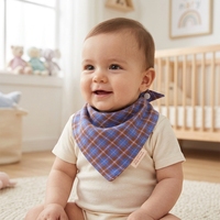 Bavoir triangulaire en coton pour bébé, style foulard, avec boutons-pression, double couche, motif à carreaux, absorption d'eau, toutes saisons, nouveau-né