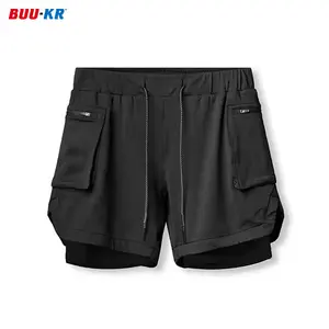 Buker男子篮球拳击手营男子氨纶猎豹彩色印花紧身衣带口袋运动短裤