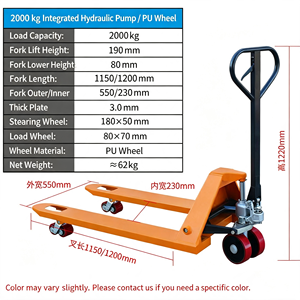 รถยกพาเลทแบบแมนนวล 5500 ปอนด์ พร้อมโครงเหล็ก ล้อ PU คันโยก 3 in 1 สำหรับโรงงาน โรงรถ - Product Image 2