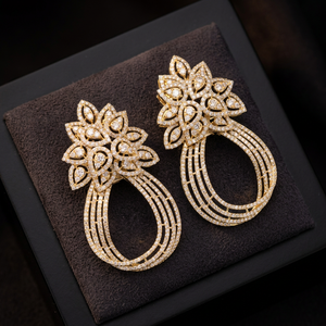 Handcrafted 925 Sterling <b>Silver</b> Floral Halo <b>Dangle</b> <b>Earrings</b> with Brilliant VVS VS CVD Diamonds Luxury Fashion Jewelry - Product Image 1