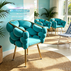 Poltrona Moderna in Velluto con Schienale Curvo, Sedia Decorativa Comoda <span class=keywords><strong>per</strong></span> Sala da Pranzo e Spogliatoio con Gambe Dorate - Product Image 5