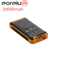 Banque d'alimentation solaire 15W, charge rapide sans fil, haute capacité 20000mAh, batterie Li-Polymère, écran LED, sortie Type-C, Ultra Micro USB