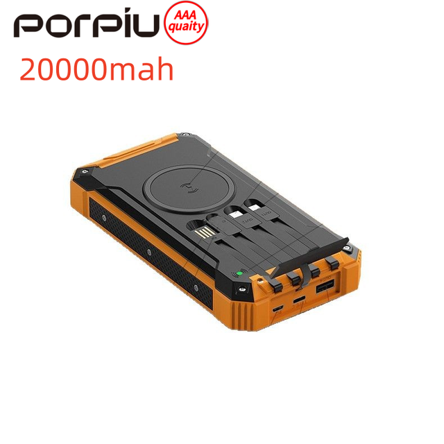 Solar Power Bank 15W Wireless Quick Charge High Capacity 20000mAh Li-Polymer Battery LED Display Type-C Output Ultra Micro USB