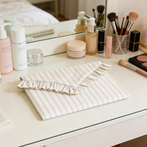 Bolsa Organizadora de Maquillaje Reutilizable de Poliéster <span class=keywords><strong>a</strong></span> Rayas con Borde Ondulado, Venta al por Mayor - Product Image 1