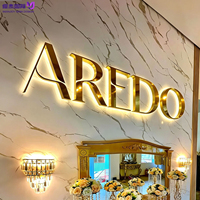 Enseigne lumineuse personnalisée en acier inoxydable doré effet miroir, logo réception LED halo lumineux pour décoration murale de spa et salon de beauté