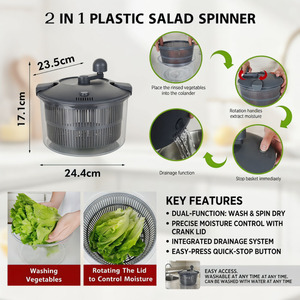 Escurridor <span class=keywords><strong>de</strong></span> Ensaladas 2 en 1 con Manivela, Lavador y Secador <span class=keywords><strong>de</strong></span> Verduras Libre <span class=keywords><strong>de</strong></span> BPA con Drenaje Rápido y Función <span class=keywords><strong>de</strong></span> Paro - Product Image 4