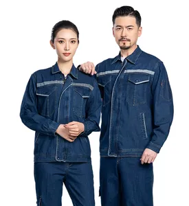 Custom denim work clothes sets men's thin labor protection wear wear-resistant electric welding electrician reflective workwear
