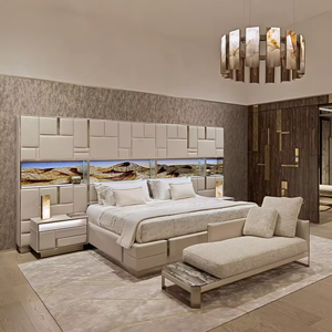 طقم سرير غرفة نوم إيطالي بحجم كينج من الجلد سرير مزدوج مع لوح أمامي بتصميم تخزين - Product Image 2