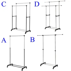 Verstelbare Rolling Staal Doek Hanger Organizer Kledingstuk Rack Zware Rail Met Wiel Kleding Opslag