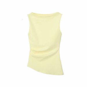 Haut froncé jaune pour femme, collection été 2026, débardeur asymétrique décontracté pour la plage - Product Image 2