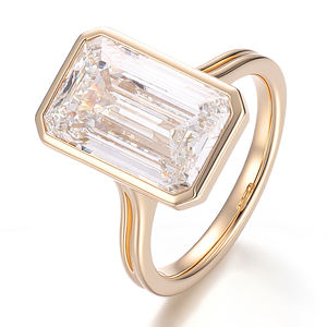 Кольцо с бриллиантом 4 карата, классический стиль, женское украшение, 10-каратное желтое золото с инкрустацией из изумрудной огранки, сертифицированный IGI лабораторный бриллиант, обручальное кольцо - Product Image 1