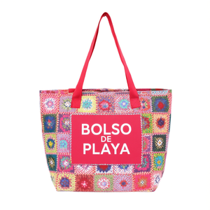Bolso de Playa con Estampado Digital de Estilo Étnico, Diseño Floral a Cuadros, 56x36x17cm, con Correa Pequeña - Product Image 1