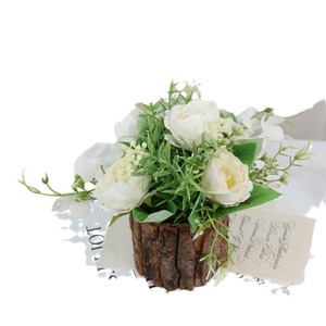 Retro Wooden Art Oil Painting Peony Bark Pot Artificial Mini Bonsai Set Home Decor Craft <b>Ornament</b> - Product Image 5