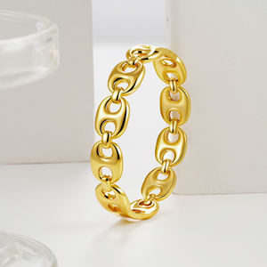 Brazalete Grueso de Acero Inoxidable Chapado en Oro de 18k, Diseño Geométrico de Nariz de Cerdo y Grano de Café, Impermeable, para Mujer, Modelo B252661 - Product Image 5