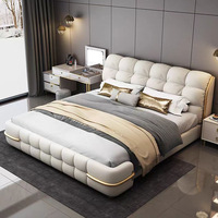 Lit double moderne et populaire, style luxe léger, avec cadre de lit Queen et King, et rangement intégré, pour chambre à coucher – Ensemble de meubles de chambre.