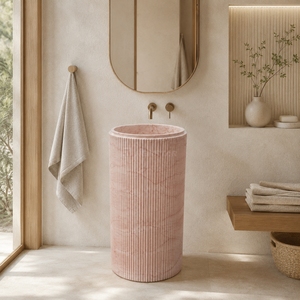 Lavabo autoportant de luxe en marbre rose et surface solide pour salle de bain - Product Image 4