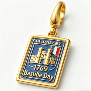 Colgante de esmalte del Día de la Bastilla del 14 de julio - Abalorio colgante de aleación de zinc chapado en oro para pulsera europea, Día del Padre, Graduación - Product Image 4