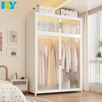 Armoire en acier moderne : Grand placard de rangement en métal pour chambres à coucher, montage facile, design durable, étagère supérieure pour vêtements, bagages