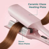 Plancha Onduladora Eléctrica de Cerámica SC6-1013-3 con Revestimiento Glaseado para Volumen y Textura en Cabello Largo, Ondas Suaves, Temperatura Digital, Marca Privada