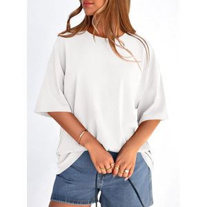 Camiseta Básica Oversize para Mujer, Manga Corta, Cuello Redondo, Corte Holgado, Informal, Verano, 100% Algodón, Tejido Jersey Transpirable - Product Image 5
