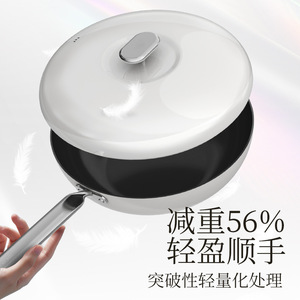 Deshilang <b>Ceramic</b> Non-Stick Cookware Set 3-Piece White Frying <b>Pan</b> Saucepan With Lid Oven Safe Aluminum Alloy Base - Product Image 3