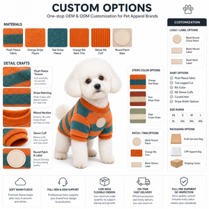 Suéter de lana para perro con rayas naranja y verde azulado, ropa para mascotas OEM, cuello redondo, parche bordado, abrigo suave y cálido para cachorros pequeños, otoño invierno - Product Image 2