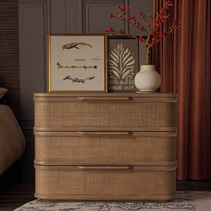 Nội thất phong cách cổ điển nội thất gỗ rắn và nội thất phòng ngủ tinh tế Bàn Cạnh Giường ngủ bằng gỗ màu cà phê - Product Image 4