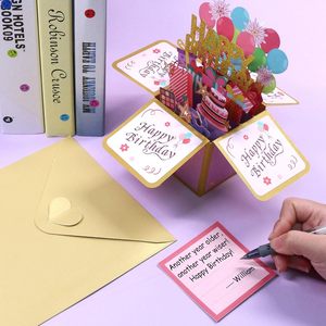 Tarjeta de Cumpleaños 3D Pop-up - Caja de Regalo con Tarjeta de Felicitación y Sobre para Mujeres, Hombres, Niños, Amigos (Rosa) - Product Image 4