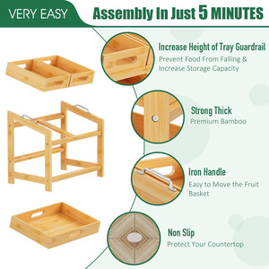 Bamboo Double Layer Storage Rack 2 Tier Fruit <b>Vegetable</b> Organizer Living Room Kitchen <b>Stand</b> - Product Image 3