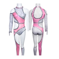 Tenue de Majorette Design libre paillettes franges équipe de danse noire Leggings une pièce uniformes de danse Majorette rose