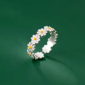 Nuovo Design alla moda elegante elegante argento Sterling 925 smalto margherita fiore dito anello regolabile S925 donne