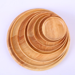 Japanese Style Rubberwood Round Dessert Plates <b>Small</b> <b>Trays</b> Lightweight Wooden Serving Plates For Party Use - Product Image 3