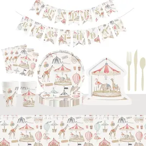 DAMAI set dekorasi pesta desain hewan peralatan makan desain kustom cangkir kertas piring kertas