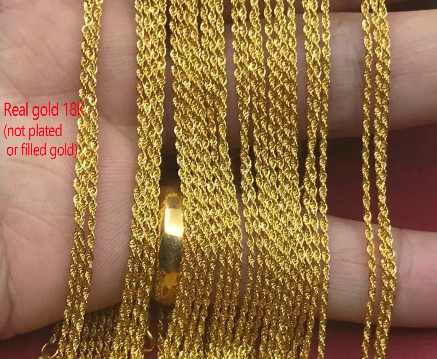 Pure Gold Jewely 18K Solid Gold Necklace Rose Gold Choke Rope Chain Necklace